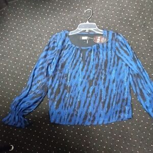 DKNY Blue and Black Patterned Blouse